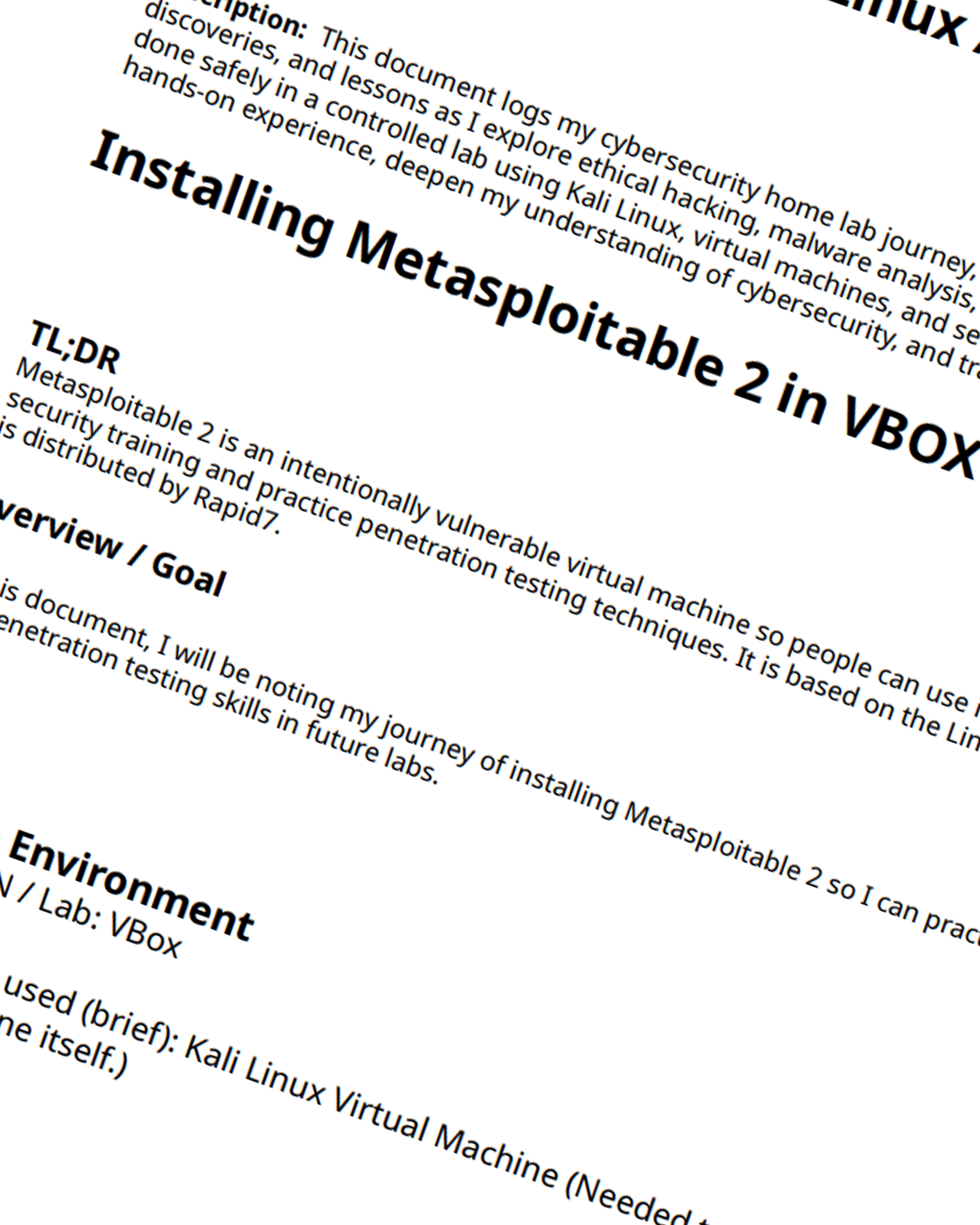 Preview of the Kali Linux and Metasploitable 2 cybersecurity homelab